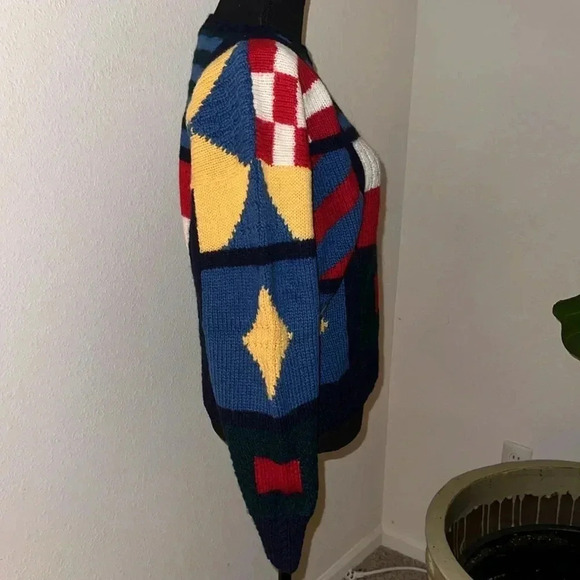 Quissett Cove Vintage Unisex Patchwork 100% Wool Sweater Jumper Size Medium - Picture 4 of 14